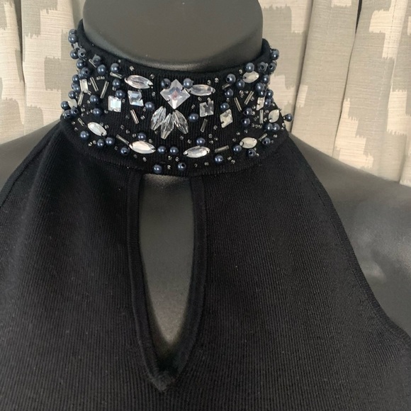Reba silk blend beaded collar black semi formal halter top dark romantic Medium - Picture 2 of 10